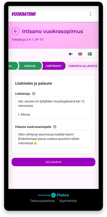 Vuokralaisen sivustolla tehty irtisanominen helpottaa työtäsi